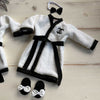 Solid Black CC Robe With Pearls, Matching Headband and Slippers