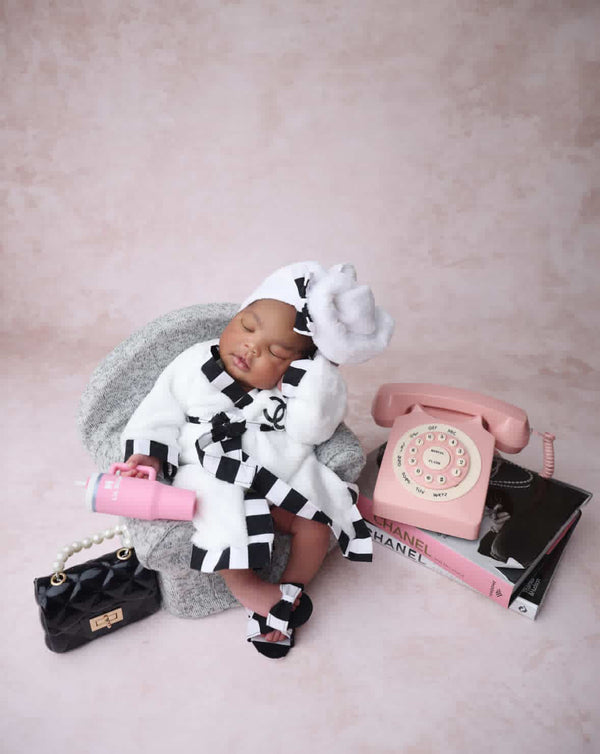 Stripe CC Robe with Matching Slippers, Headband and Head Towel