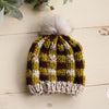 Hand Knit Checker Pom Pom Hat / Beanie - Women/ Teen Size