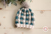 Hand Knit Checker Pom Pom Hat / Beanie - Men's Size