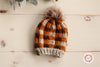 Hand Knit Checker Pom Pom Hat / Beanie - Toddler