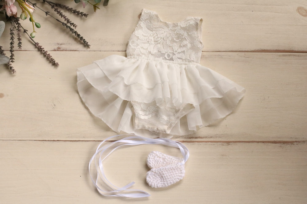 White Newborn Ballerina Dress and Shoes