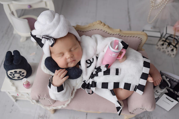 Stripe CC Robe with Matching Slippers, Headband and Head Towel