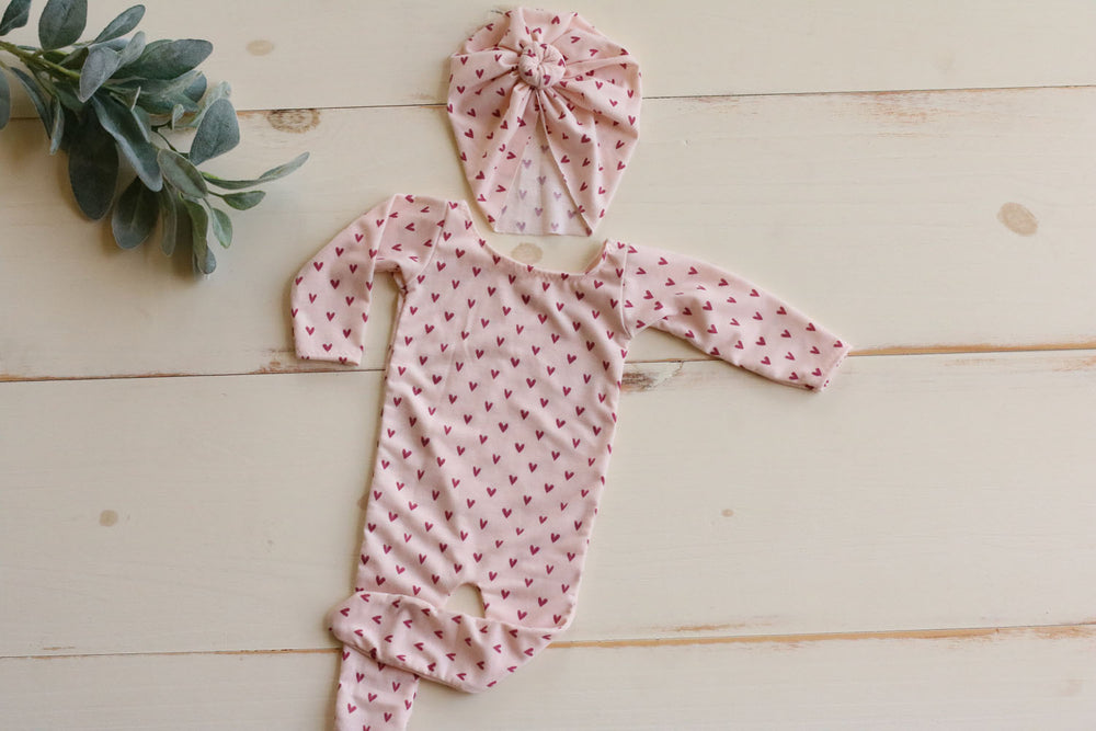 Newborn Little Hearts Pajama with Matching Turban