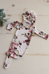 Newborn White Floral Pajama with Matching Turban