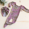 Newborn Muave Floral Pajama with Matching Turban