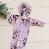Newborn Lilac Floral Pajama with Matching Turban