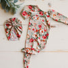 Newborn Beige Floral Pajama with Matching Turban