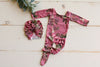 Newborn Pink Floral Pajama with Matching Turban