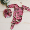 Newborn Pink Floral Pajama with Matching Turban