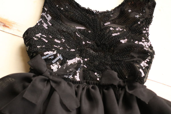 Black Velvet Sequin Shoulder Tie Dress