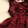 Maroon Velvet Sequin Shoulder Tie Dress