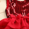 Red Sequin Stripe Shoulder Tie Dress