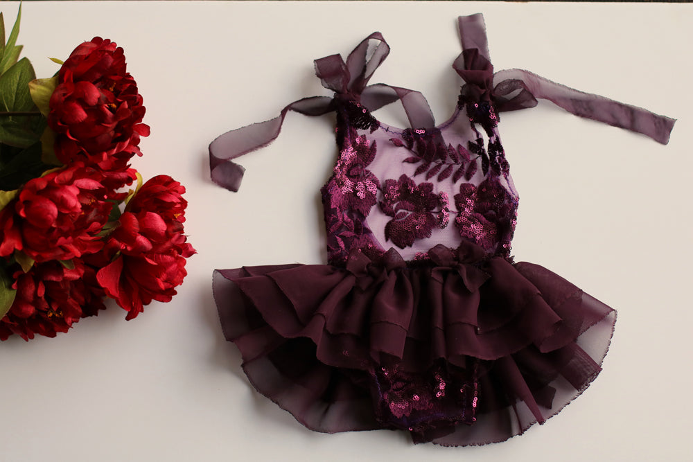 Newborn Plum Ruffle Lace Dress