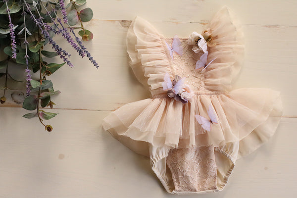 Beige and Lavender Floral Butterfly 6-12m