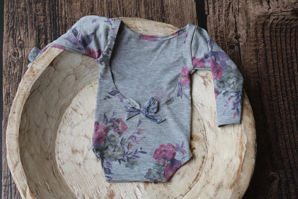 Long Sleeve Grey Floral Romper - Willow Mint Props