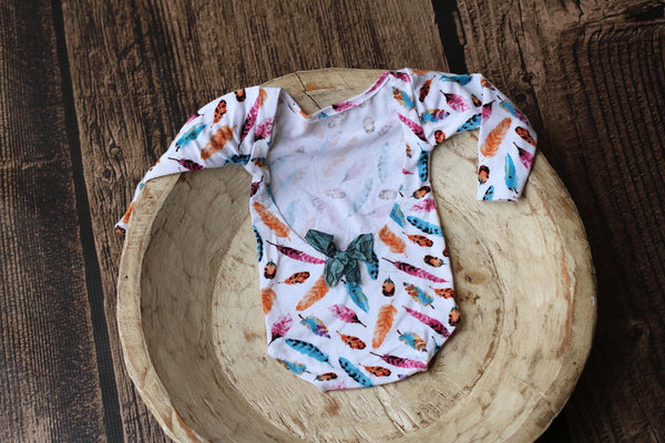 Long Sleeve Feathers Romper - Willow Mint Props