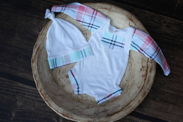 Boy Romper and Knot Hat - Willow Mint Props