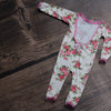 Floral Long Sleeve Romper / Open Back Onesie with Long sleeve and Long Legs / Beige - Willow Mint Props