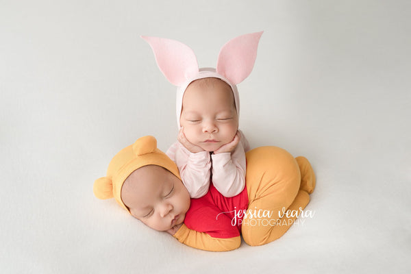 Pig Bonnet and Pajama Set / Piggy hat and Footie Romper/ Piglet Only - Willow Mint Props