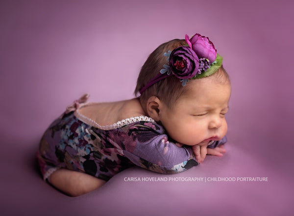 Long Sleeve Purple Floral Romper - Willow Mint Props
