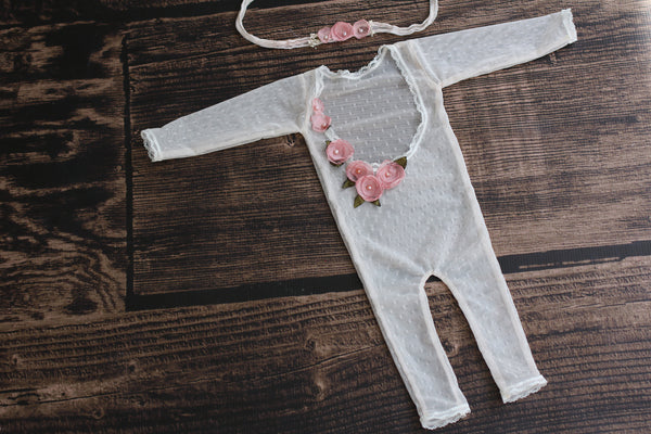 London Rose Romper with Matching Tieback - Willow Mint Props